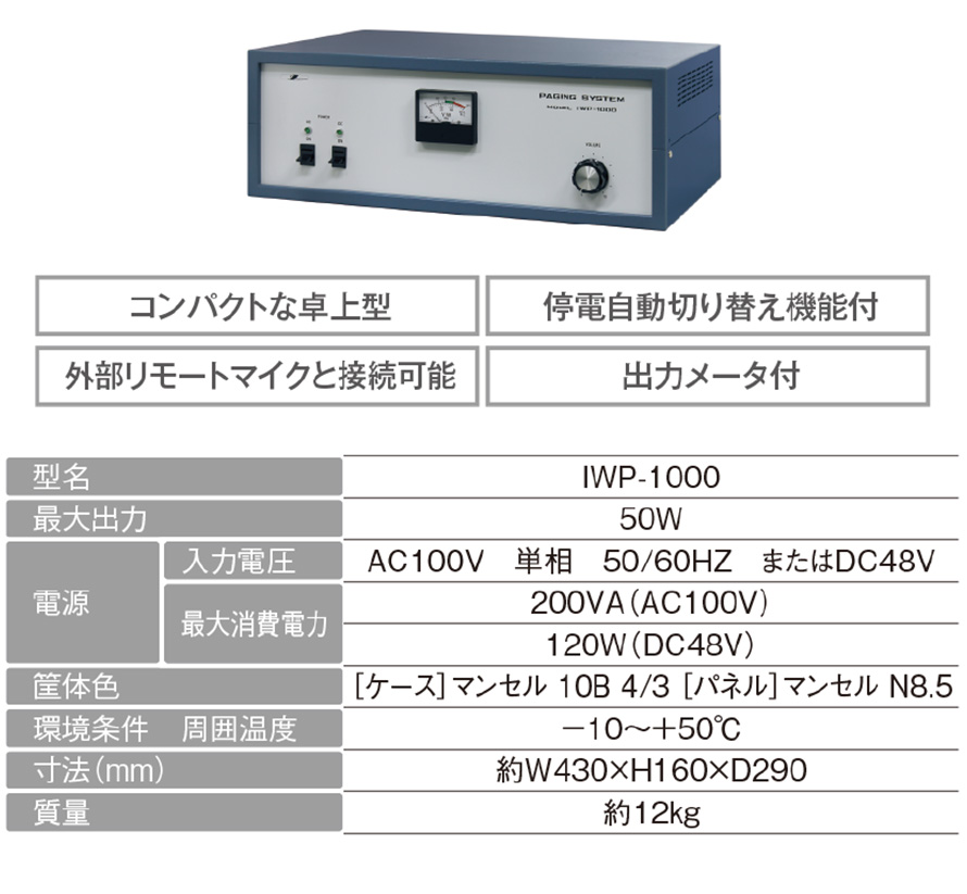 卓上型主装置　IWP-1000（50W）イメージ／スペック
