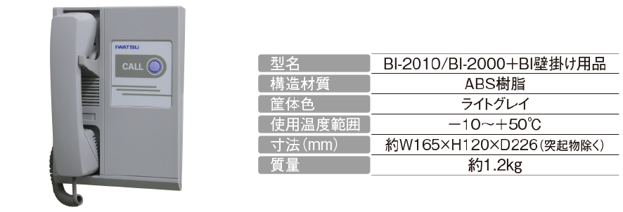 壁掛形ハンドセット
BI-2010/BI-2000＋BI壁掛け用品